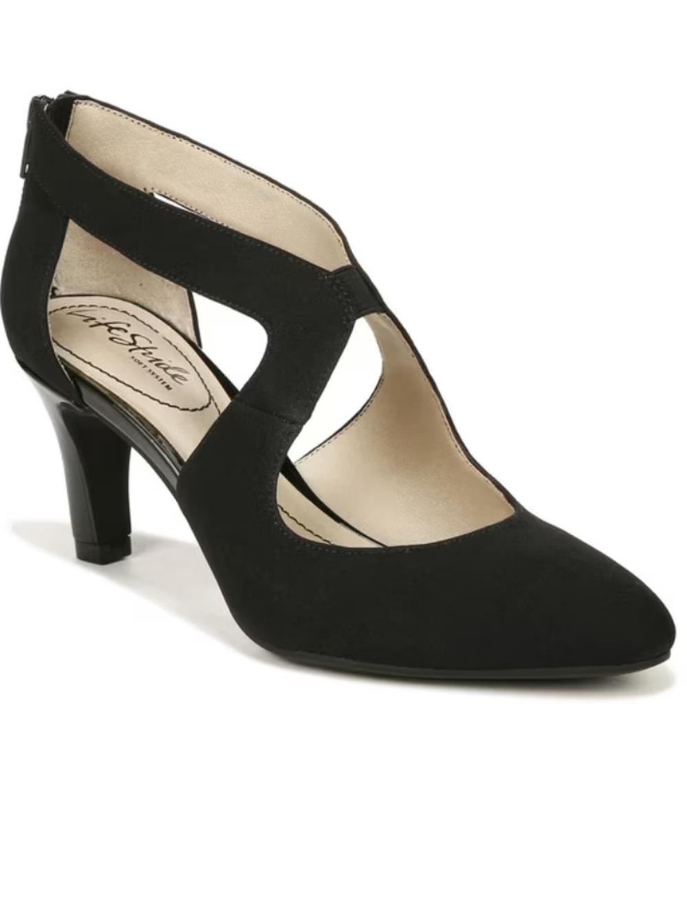 LifeStride Womens Giovanna 2 Black Fabric Cutout Strappy Pumps Size 9